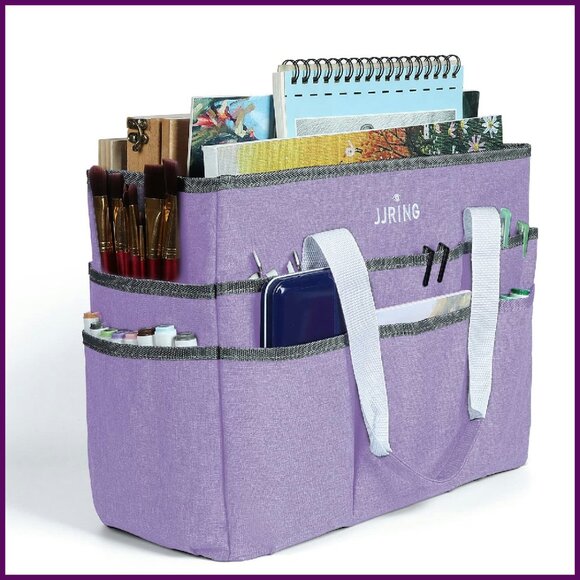 Large Craft Organizer Tote Bag with 16 Pockets for Storage & Travel